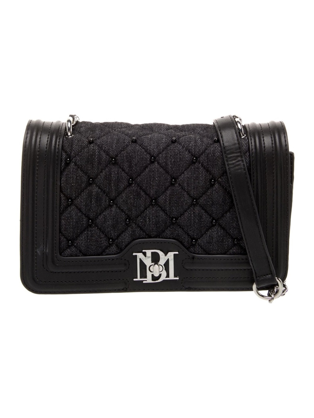 Badgley Mischka Black Quilted Beaded Chain Crossbody